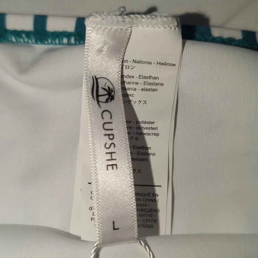 NWT Cupshe Striped White and Blue Swimsuit Bottoms Woman Large - Picture 3 of 3